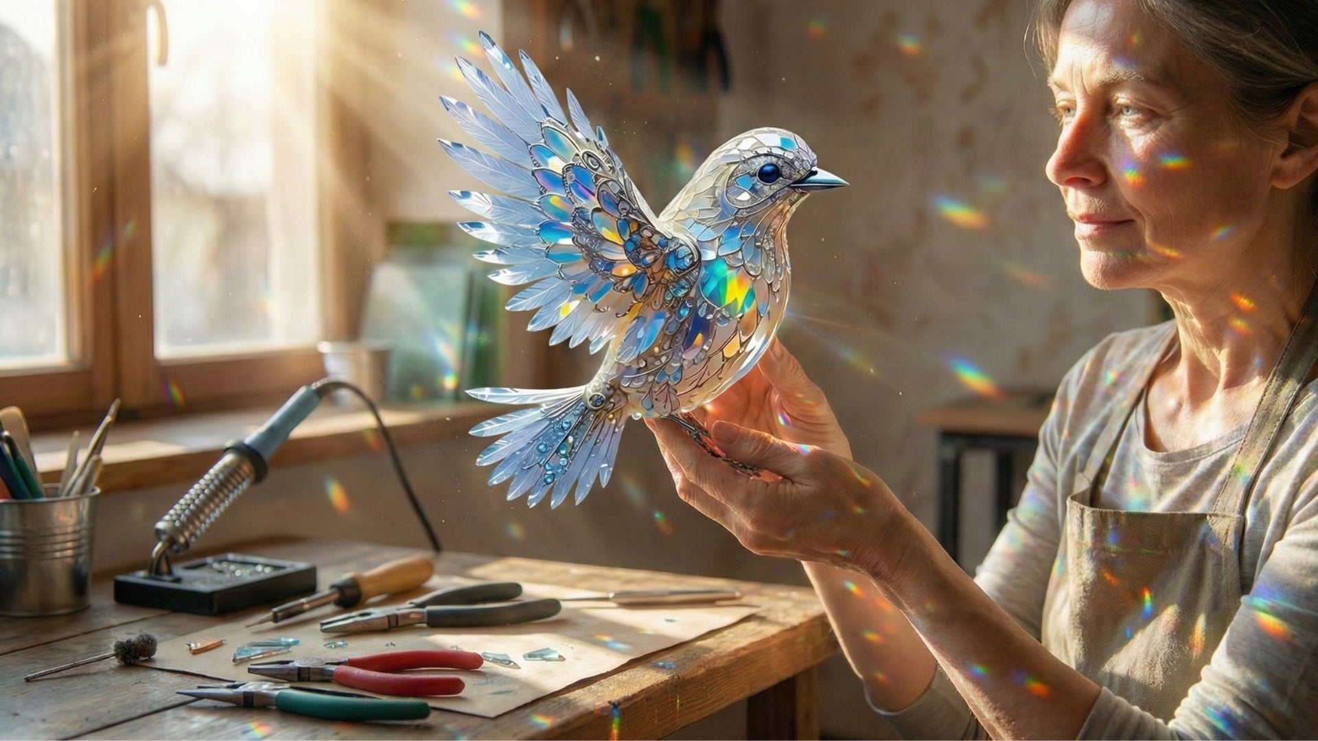 Glass kingfisher in sunlight